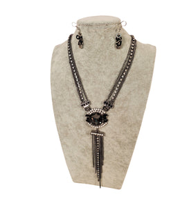 Grey Rhinestone Necklace Earring Set