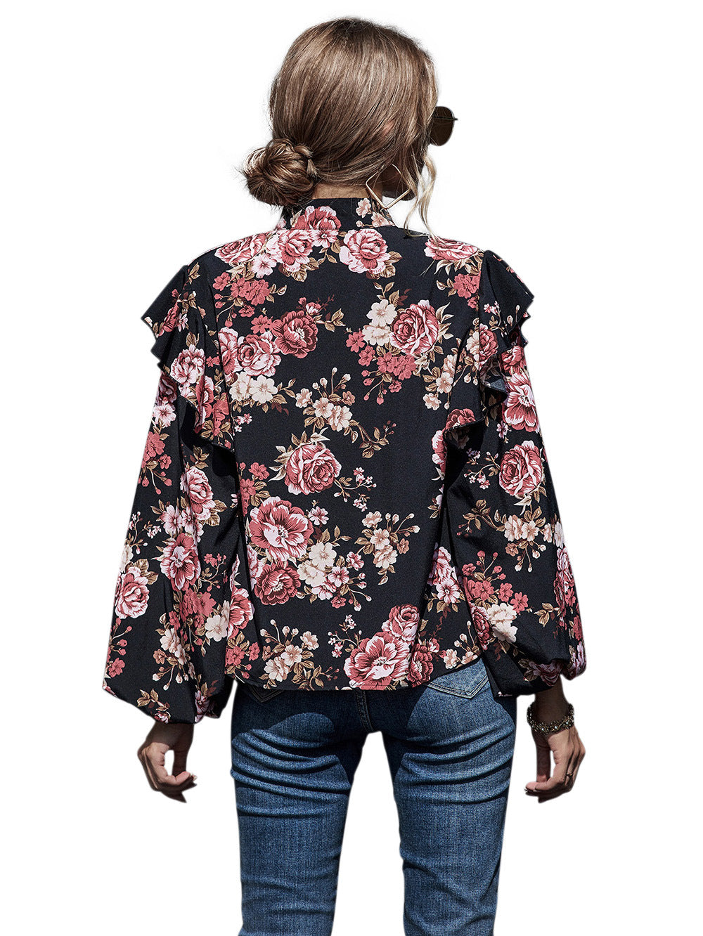 Floral Print Neckline Strap Blouse