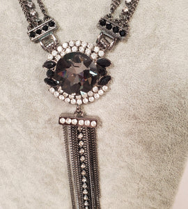 Grey Rhinestone Necklace Earring Set