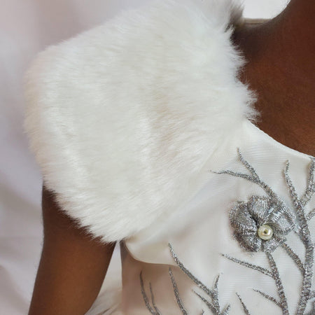 Luxury Faux Fur Shoulder Girl Dress