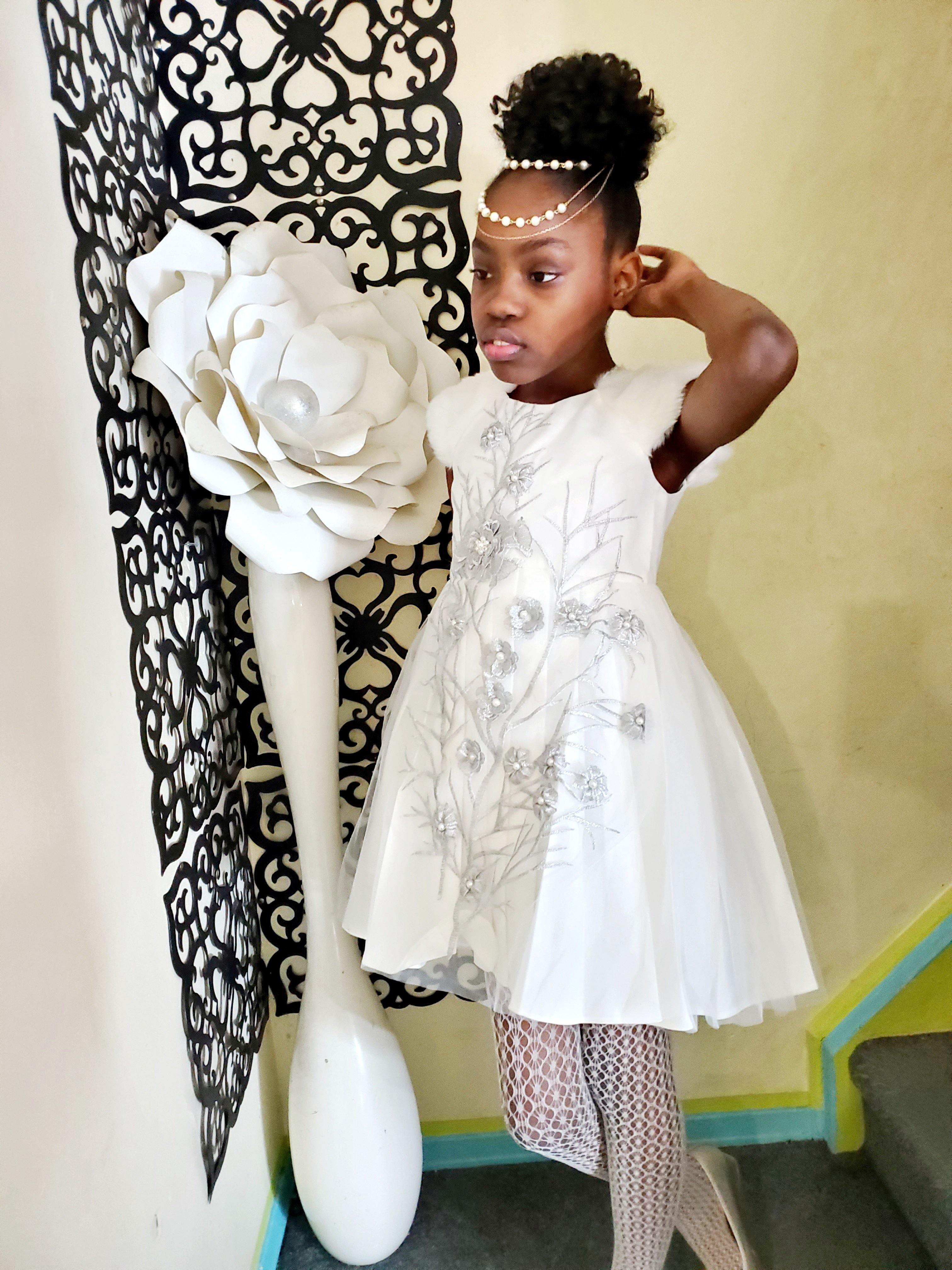 Faux Fur Shoulder Girl Dress - Samarlie