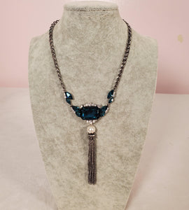 Blue Gems & Diamond Imitation Necklace