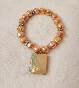 Gold Beaded Bible Charm Bracelet
