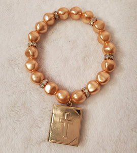Gold Beaded Bible Charm Bracelet
