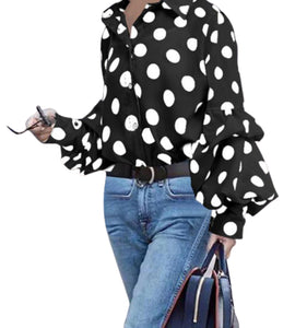 Large White Polka Dots Button Down Blouse