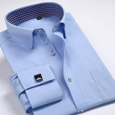 French Cuff Long Sleeve Sky Blue Dress Shirt