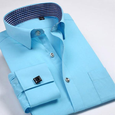 French Cuff Long Sleeve Lake Blue Dress Shirt