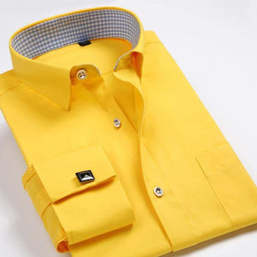 French Cuff Long Sleeve Yellow Dress Shirt