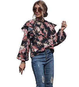 Floral Print Neckline Strap Blouse